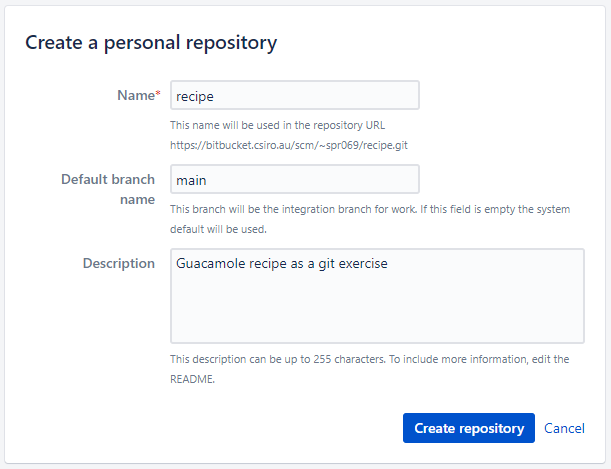 create new repo on bitbucket