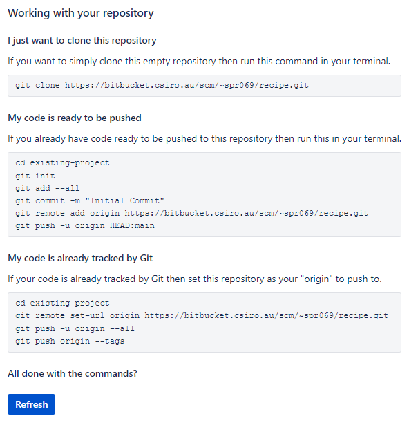 bitbucket repo setup page