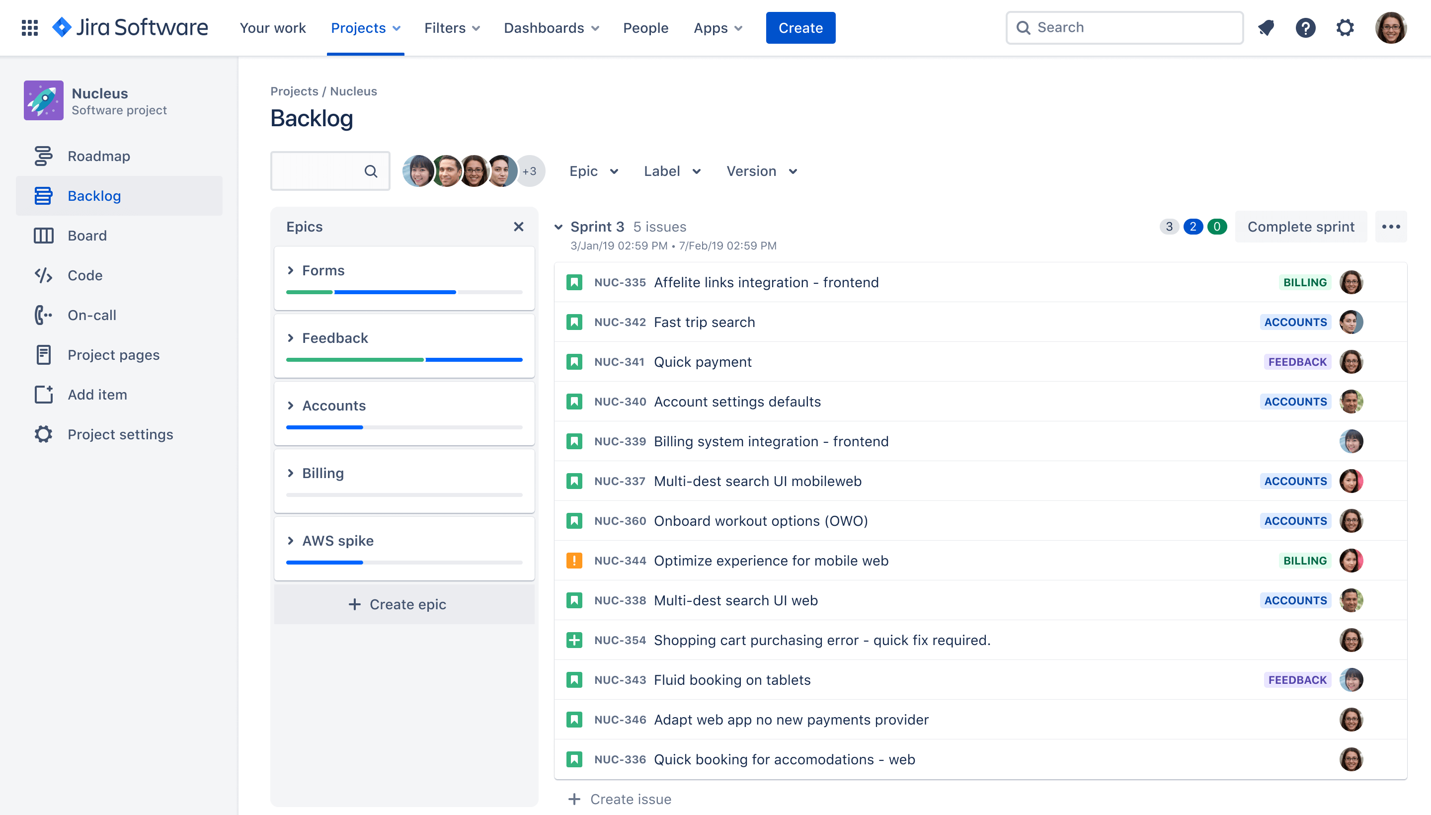 An example of a Jira Backlog